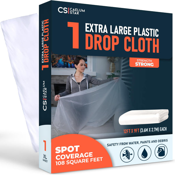 Plastic Drop Cloths - 1 Pack (12 × 9 ft) retail pack with folded sheets