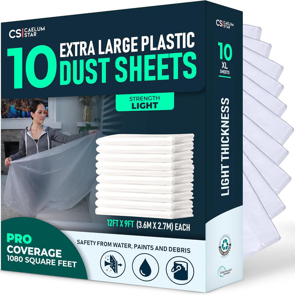CS 10 Pack Light plastic dust sheets retail pack with folded sheets