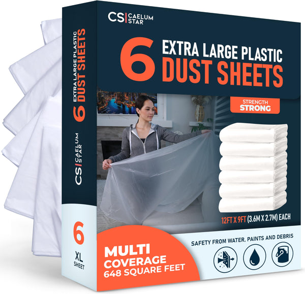 CS 6 Pack Strong plastic dust sheets retail pack with folded sheets