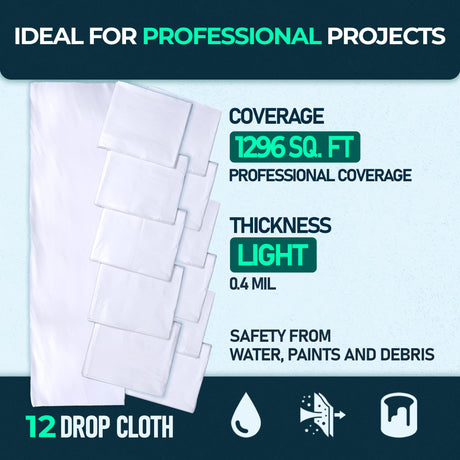 Plastic Drop Cloths - 12 Pack (12 × 9 ft) coverage and thickness guide