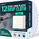 Plastic Drop Cloths – 12 Pack (12 × 9 ft) retail pack with folded sheets
