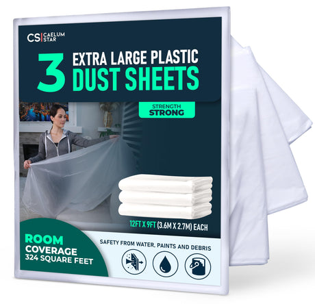 Plastic Dust Sheets - 3 Pack (3.6 × 2.7 m) retail pack with folded sheets