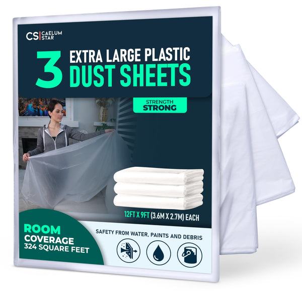 Plastic Dust Sheets - 3 Pack (3.6 × 2.7 m) retail pack with folded sheets