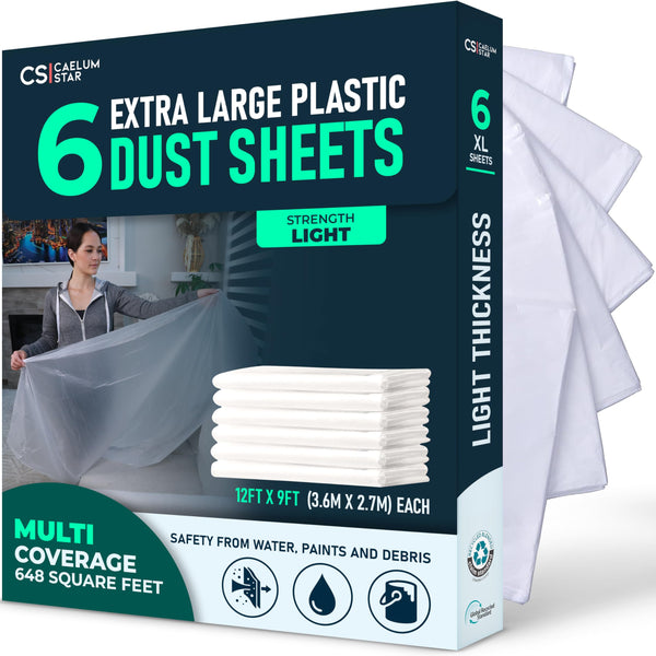 Plastic Dust Sheets - 6 Pack (3.6 × 2.7 m) retail pack with folded sheets