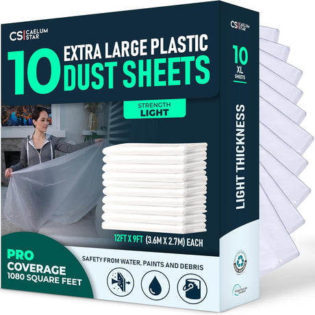 CS 10 Pack Light plastic dust sheets retail pack with folded sheets