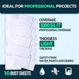 CS 10 Pack Light plastic dust sheets in a decorated room