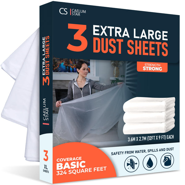 CS 3 Pack Strong plastic dust sheets retail pack with folded sheets